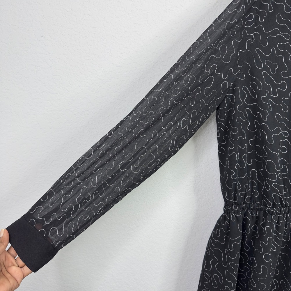 Club Monaco Dress Womens 10 Black Abstract Chiffon Preppy Parisian Minimalist - Picture 4 of 8